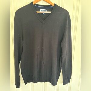 Club Room V-neck Pullover Sweater Men's Medium Black Merino Wool Blend